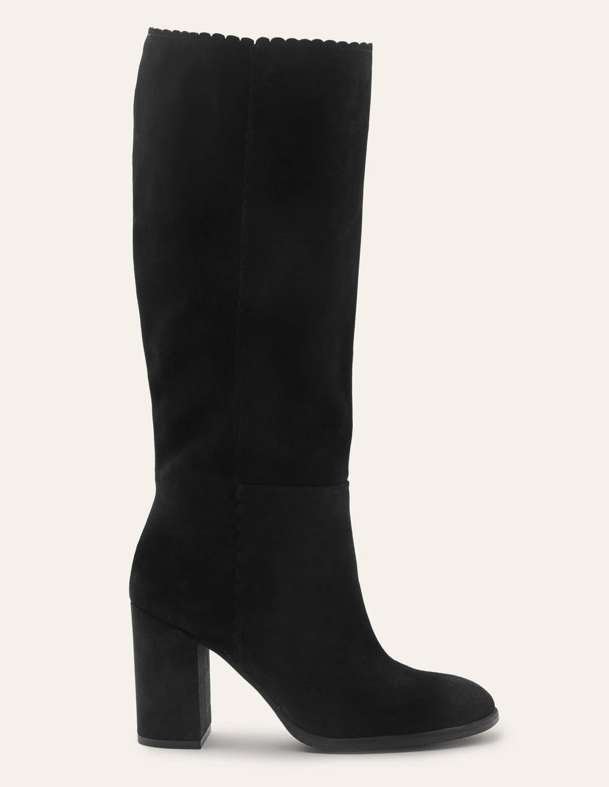 Block Heel Knee High Boots-Black