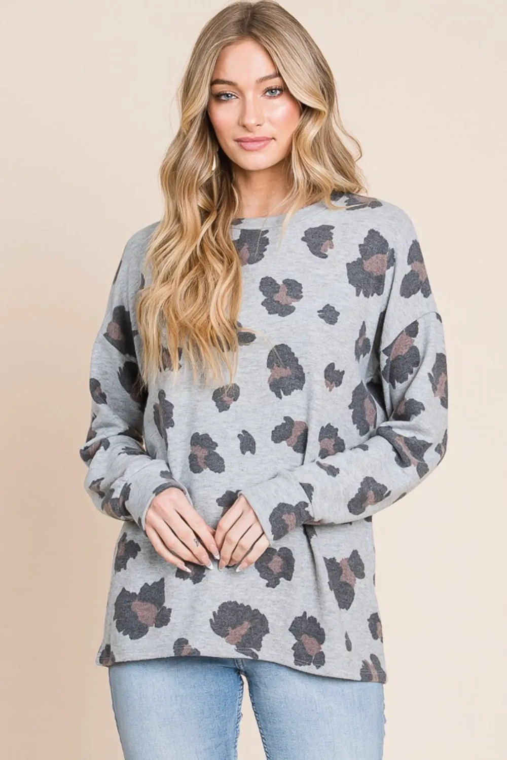 BOMBOM Leopard Drop Shoulder T-Shirt