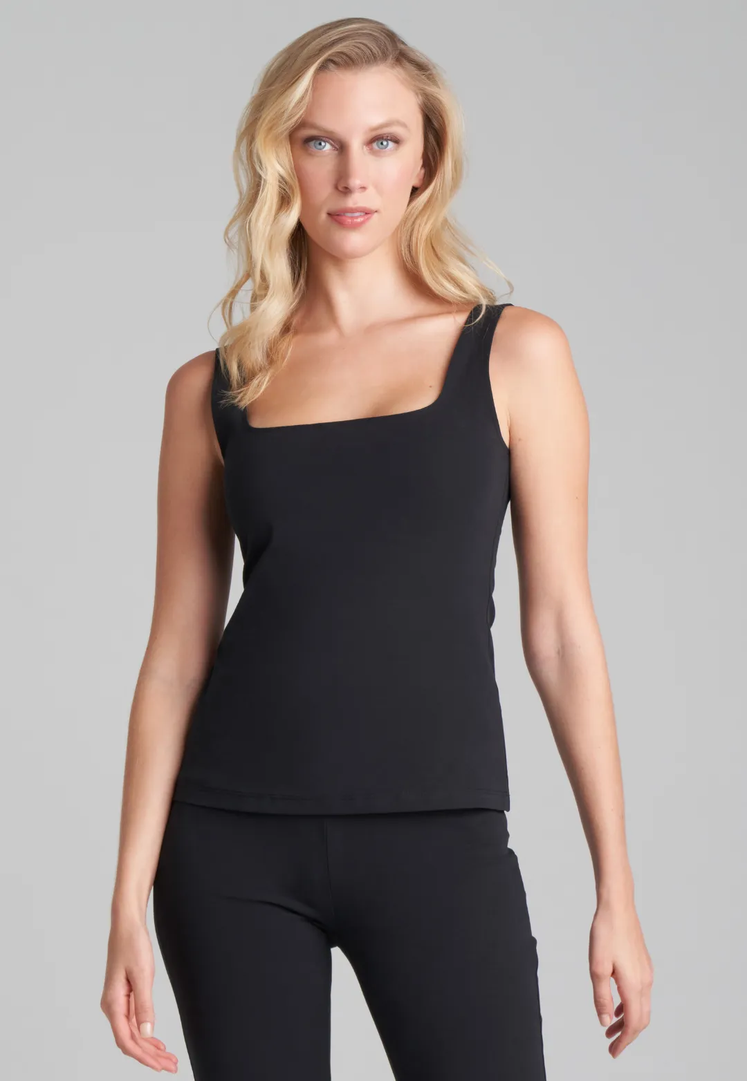 Caterina Italian Stretch Cotton Tank Top In Black