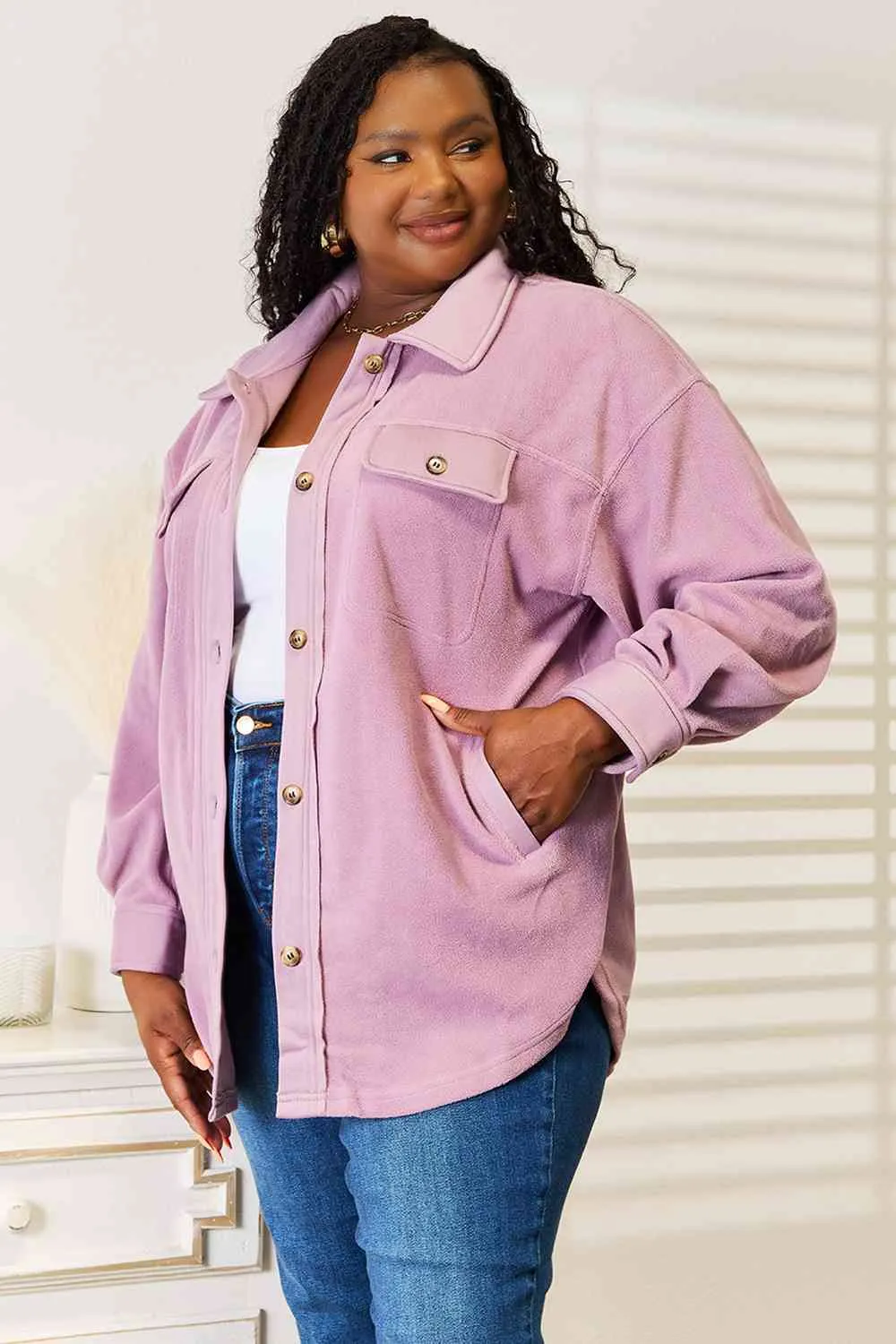 Cozy Girl Button Down Shacket-Lavender