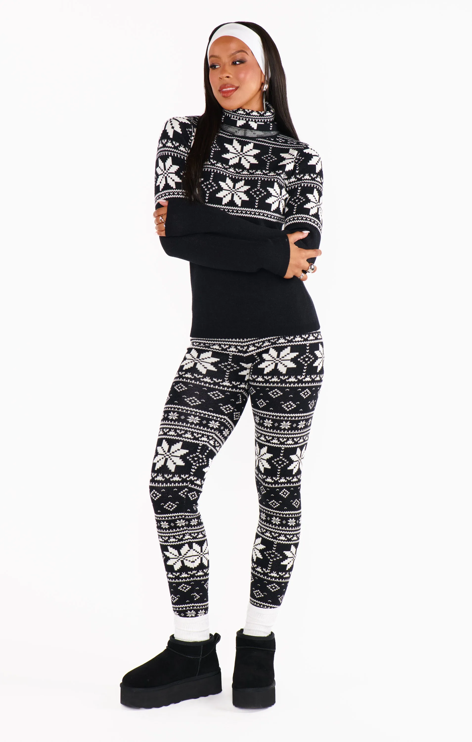 Cozy Leggings ~ Black Fair Isle Knit