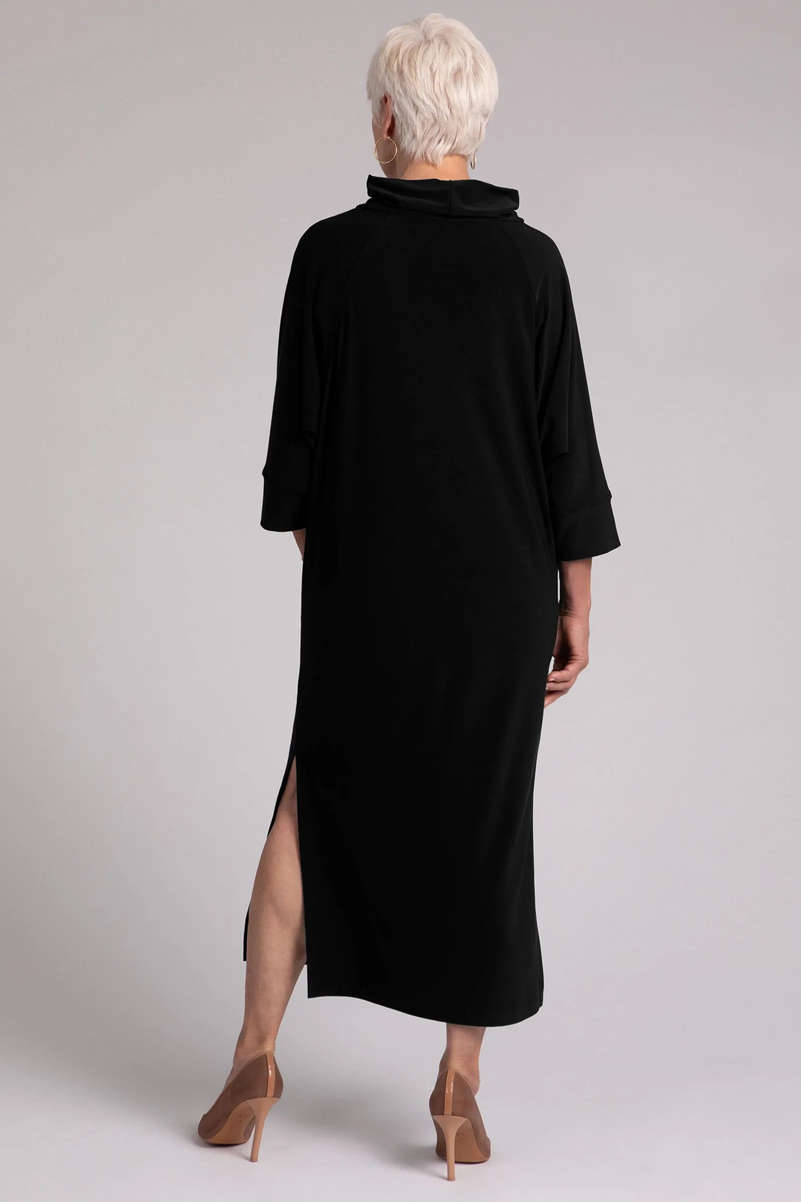 Cozy Raglan Funnel Neck Dress | Black