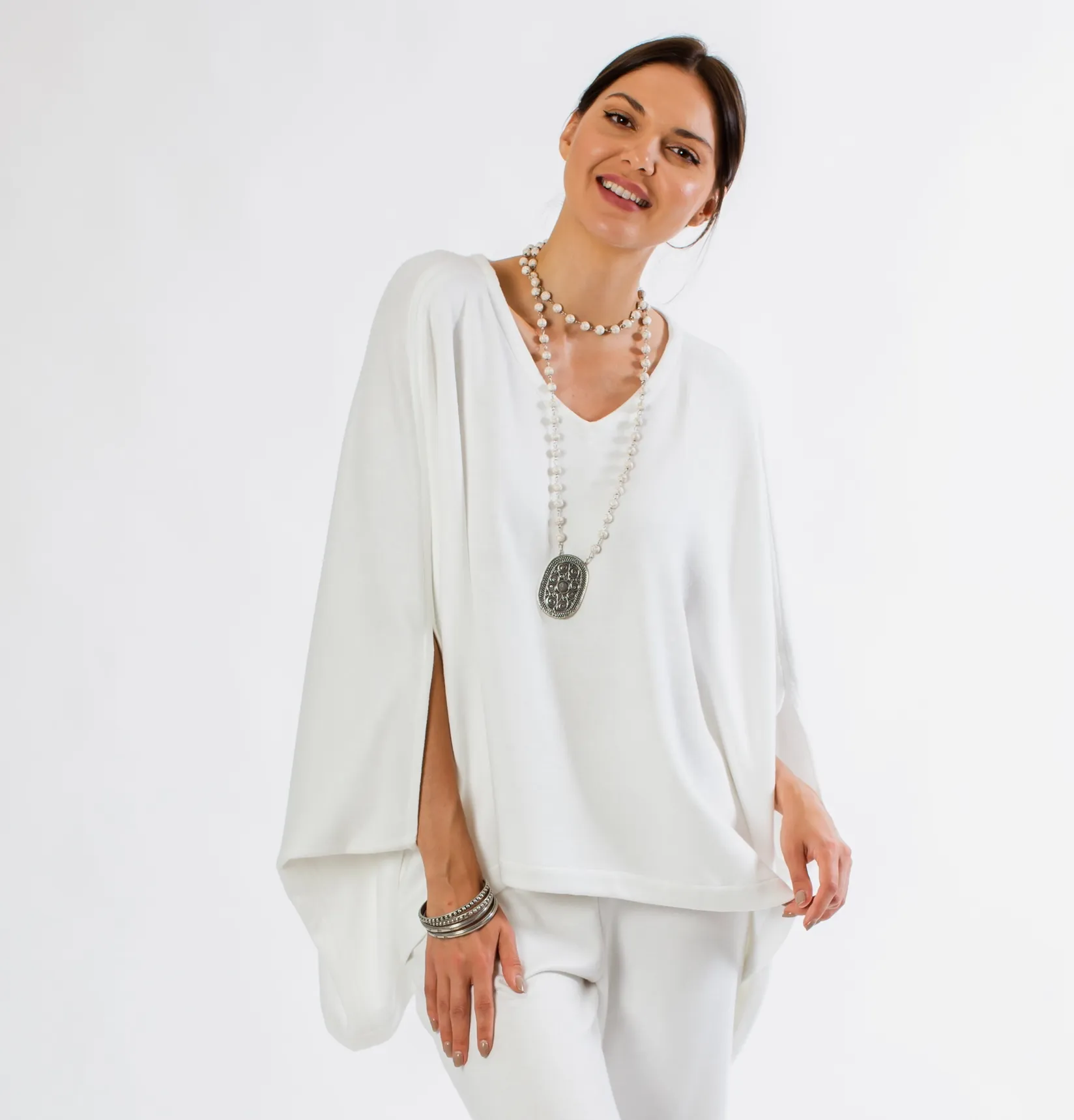 Crown Linen's Cozy Macy elegant poncho in black or white- one size