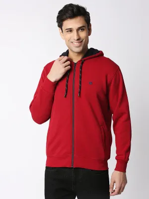 Deep Red Fleece Full-Zip Hoodie