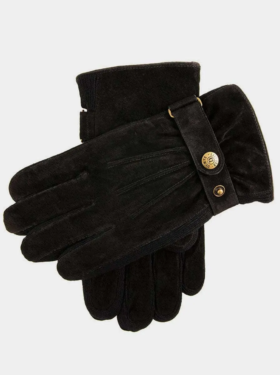 Dents - Black Three-Point Fleece-Lined Suede Gloves