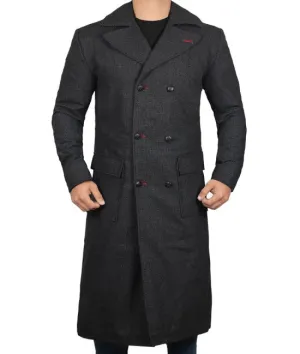 Detective Grey Long Wool Trench Coat Men