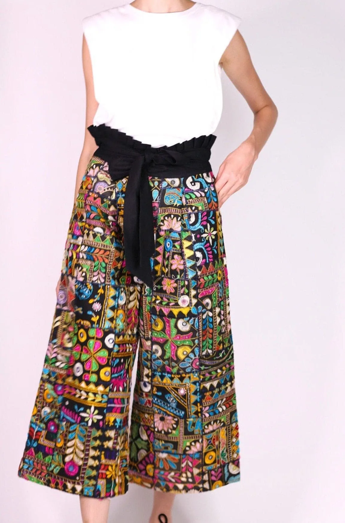 EMBROIDERED PATCHWORK WRAP PANTS BLAIRE