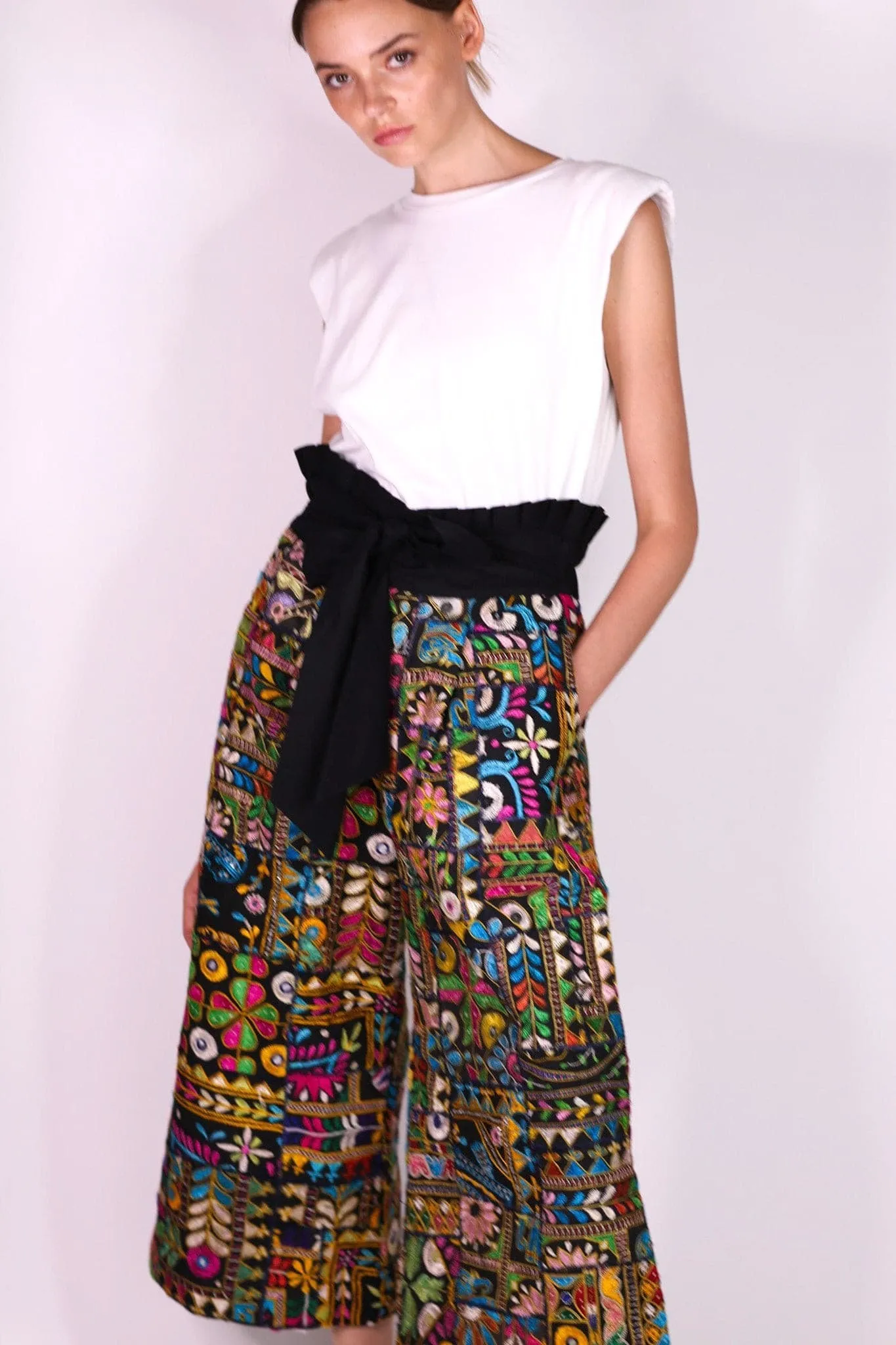 EMBROIDERED PATCHWORK WRAP PANTS BLAIRE