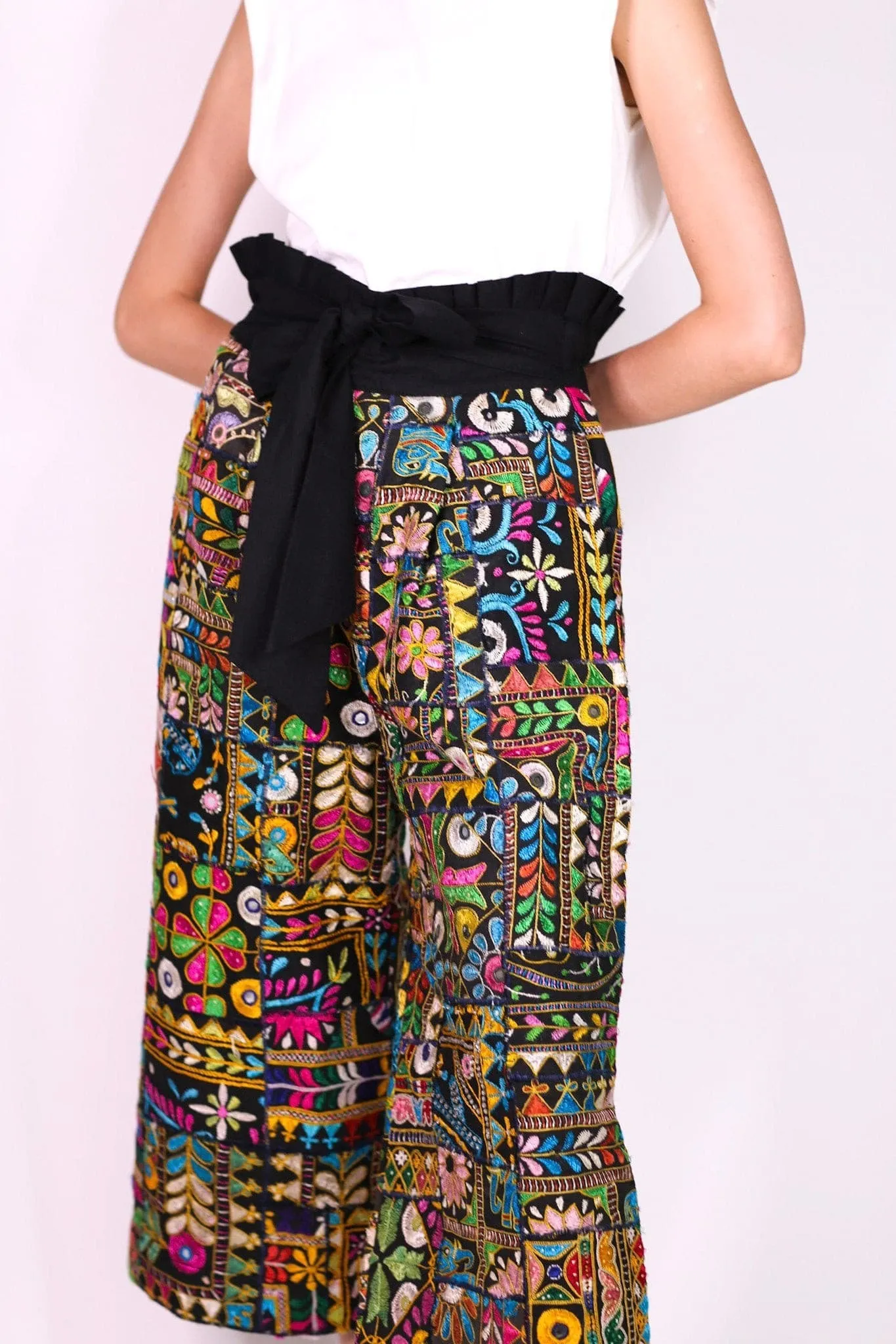 EMBROIDERED PATCHWORK WRAP PANTS BLAIRE