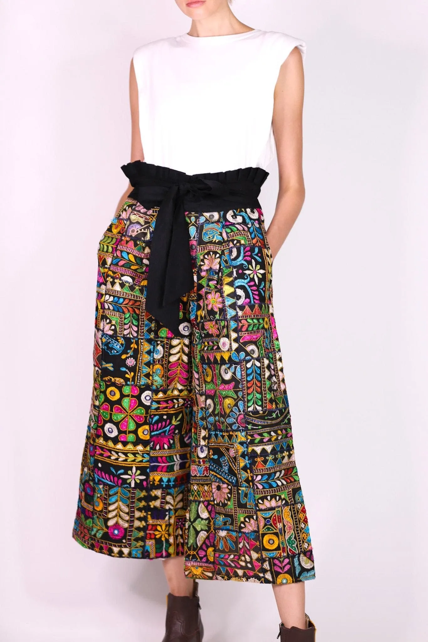 EMBROIDERED PATCHWORK WRAP PANTS BLAIRE