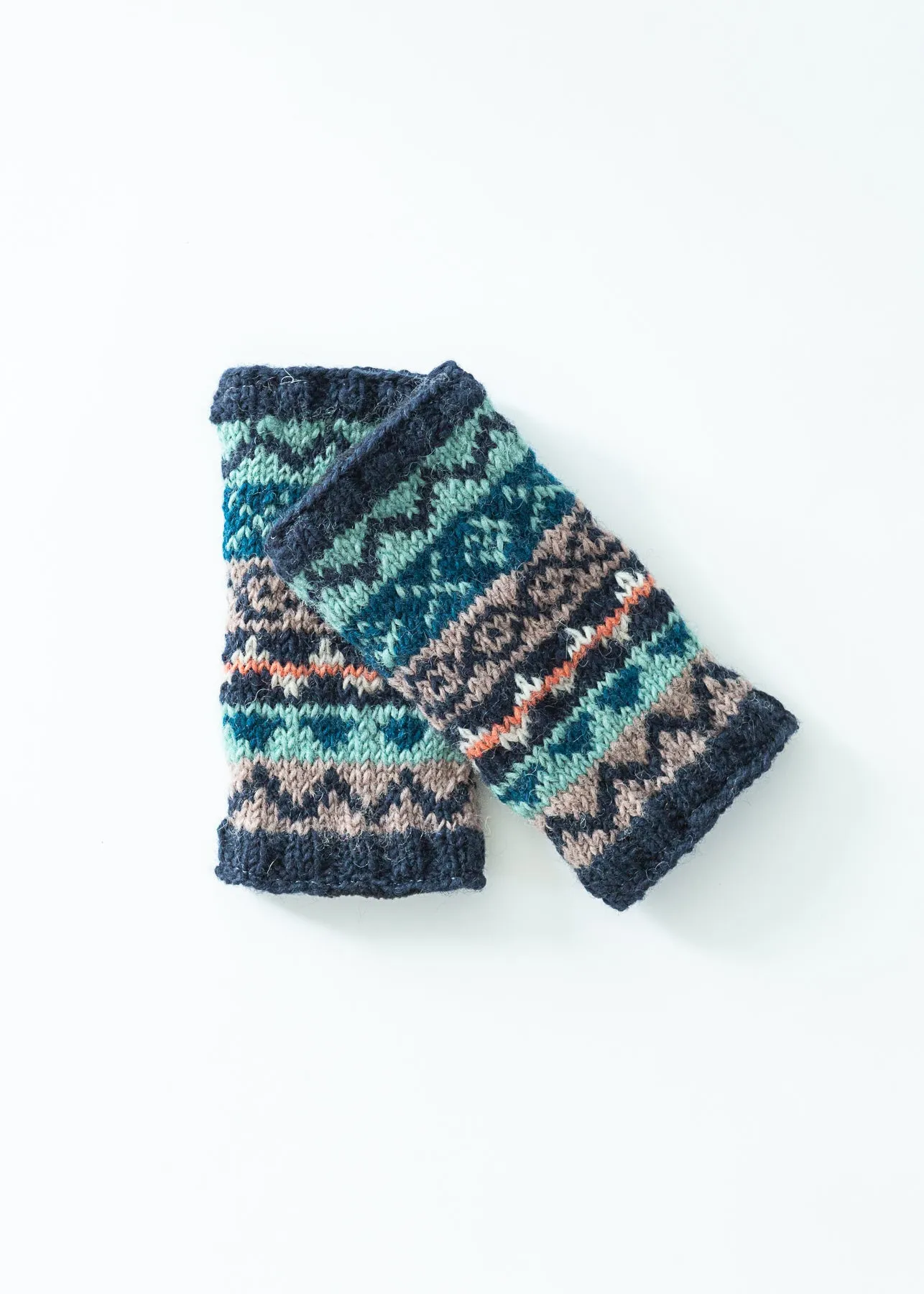 Fair Isle Wrist Warmers - Navy/Grey