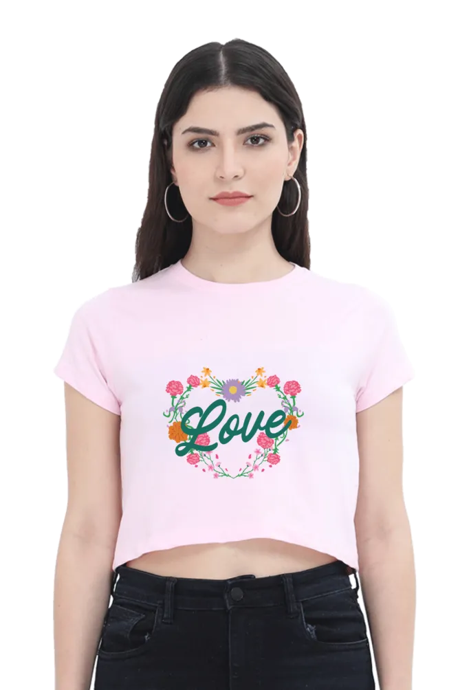 Floral Heart Love Printed Crop Tops for women