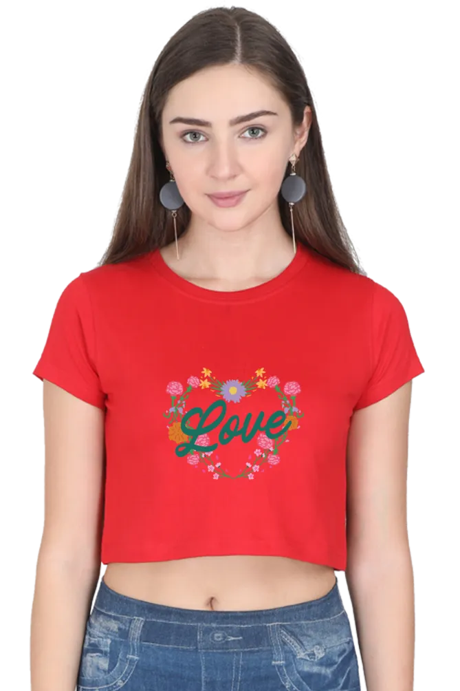 Floral Heart Love Printed Crop Tops for women