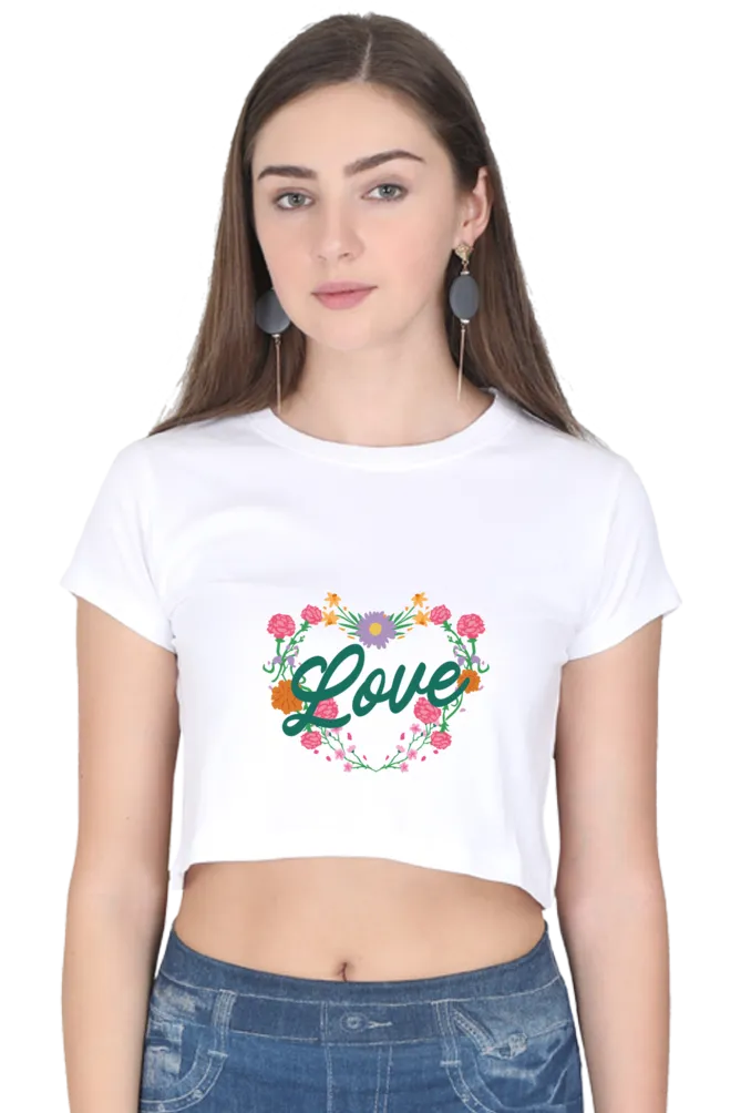 Floral Heart Love Printed Crop Tops for women