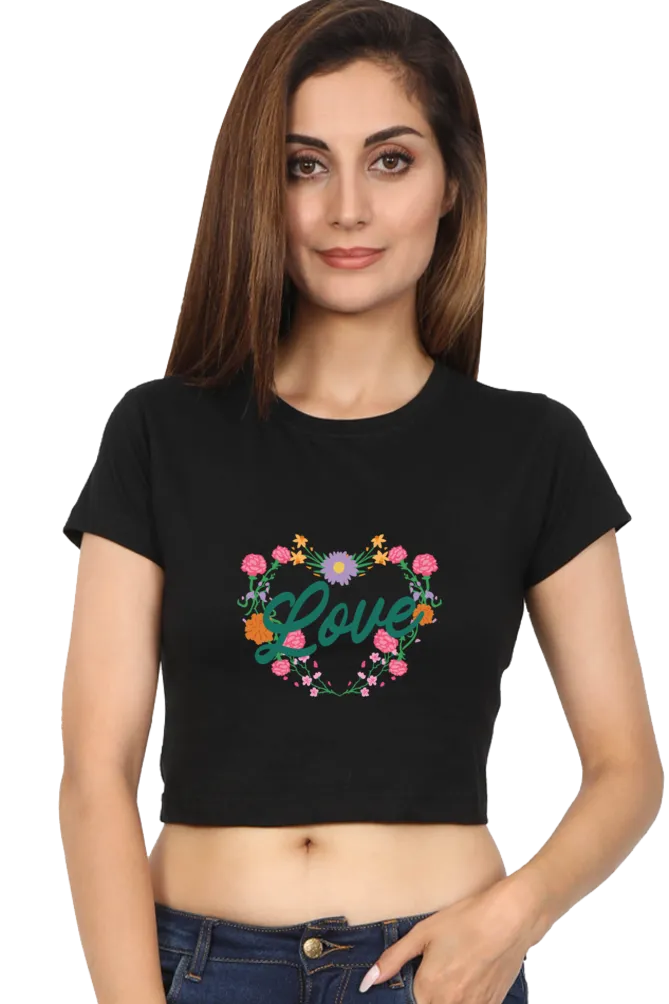 Floral Heart Love Printed Crop Tops for women