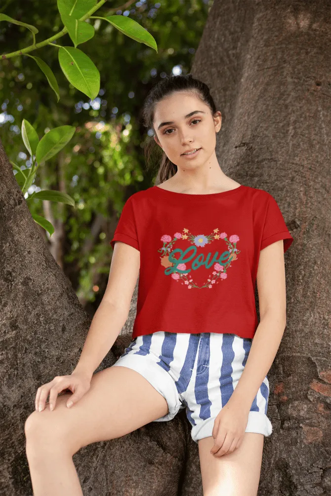 Floral Heart Love Printed Crop Tops for women