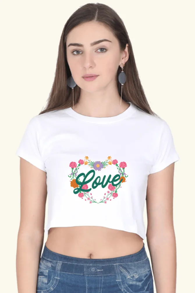 Floral Heart Love Printed Crop Tops for women