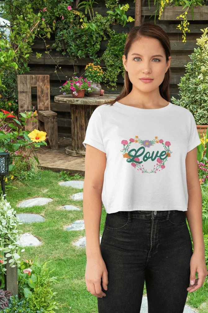 Floral Heart Love Printed Crop Tops for women