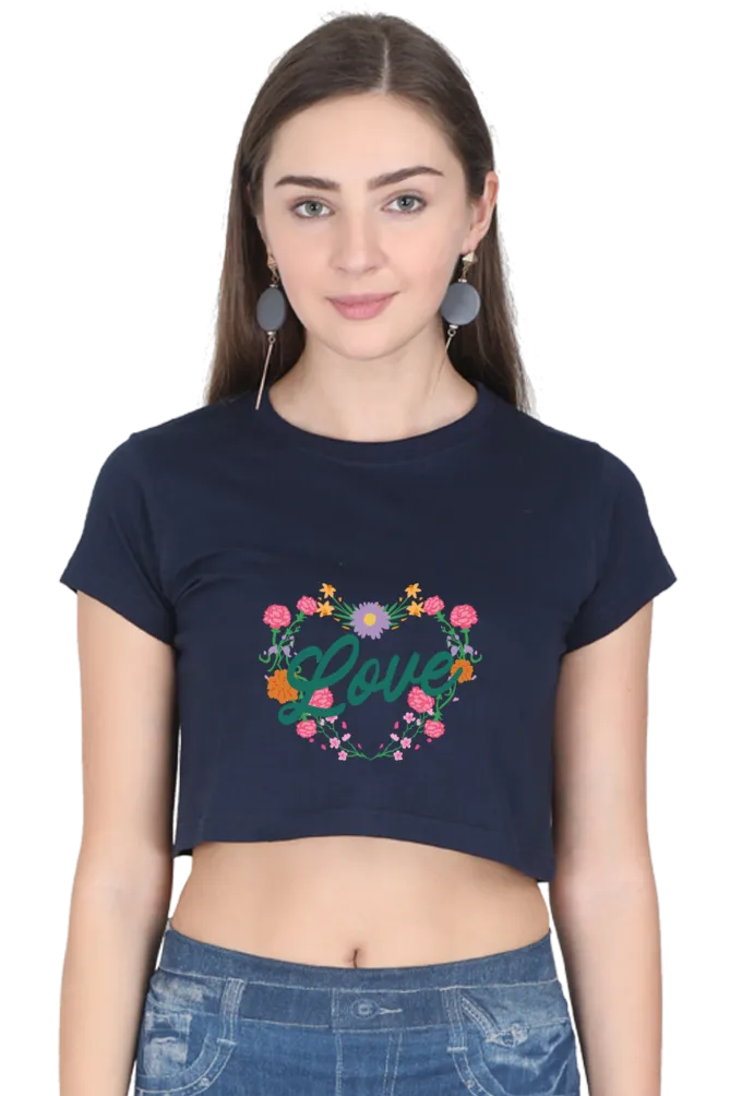 Floral Heart Love Printed Crop Tops for women