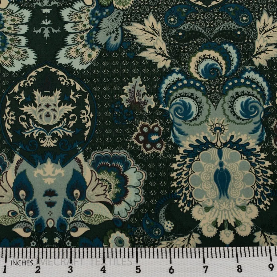 Forest Green & Blue Baroque Cotton Print