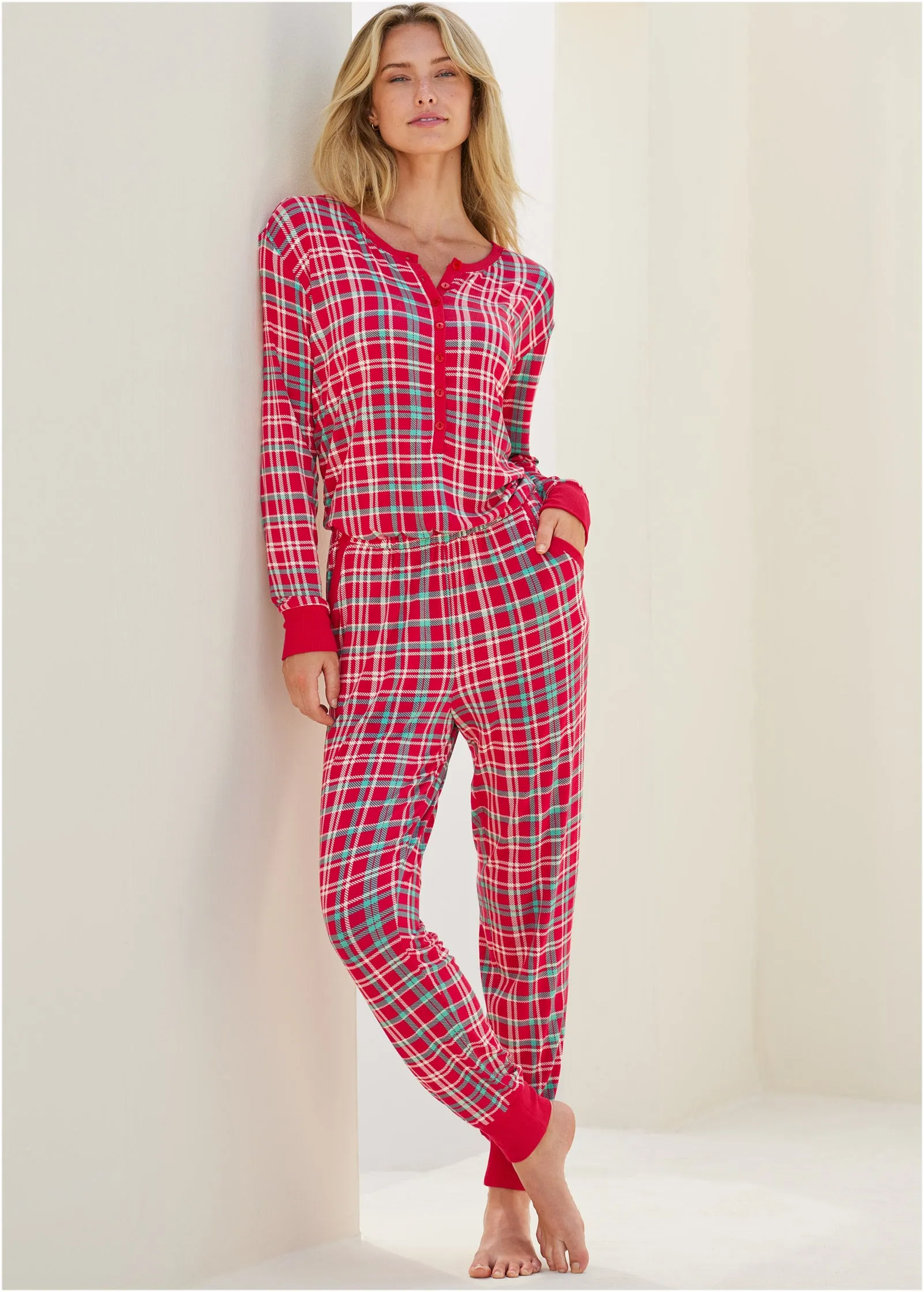 Henley PJ Onesie - Festive Flannel