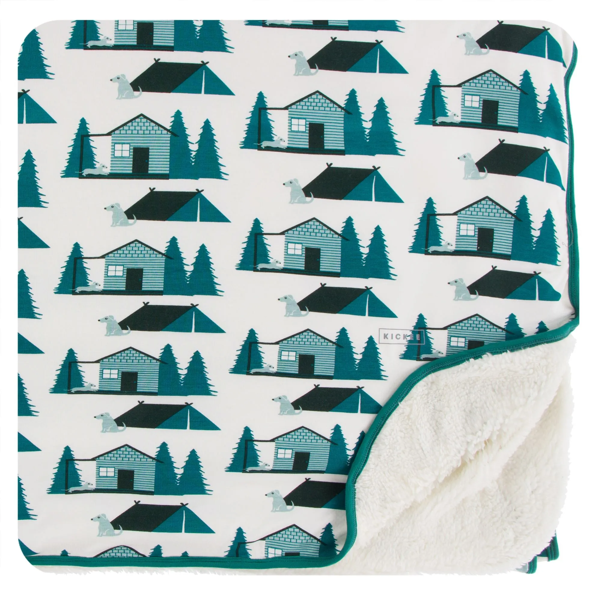 KicKee Pants Natural Cabins and Tents Sherpa-Lined Throw Blanket