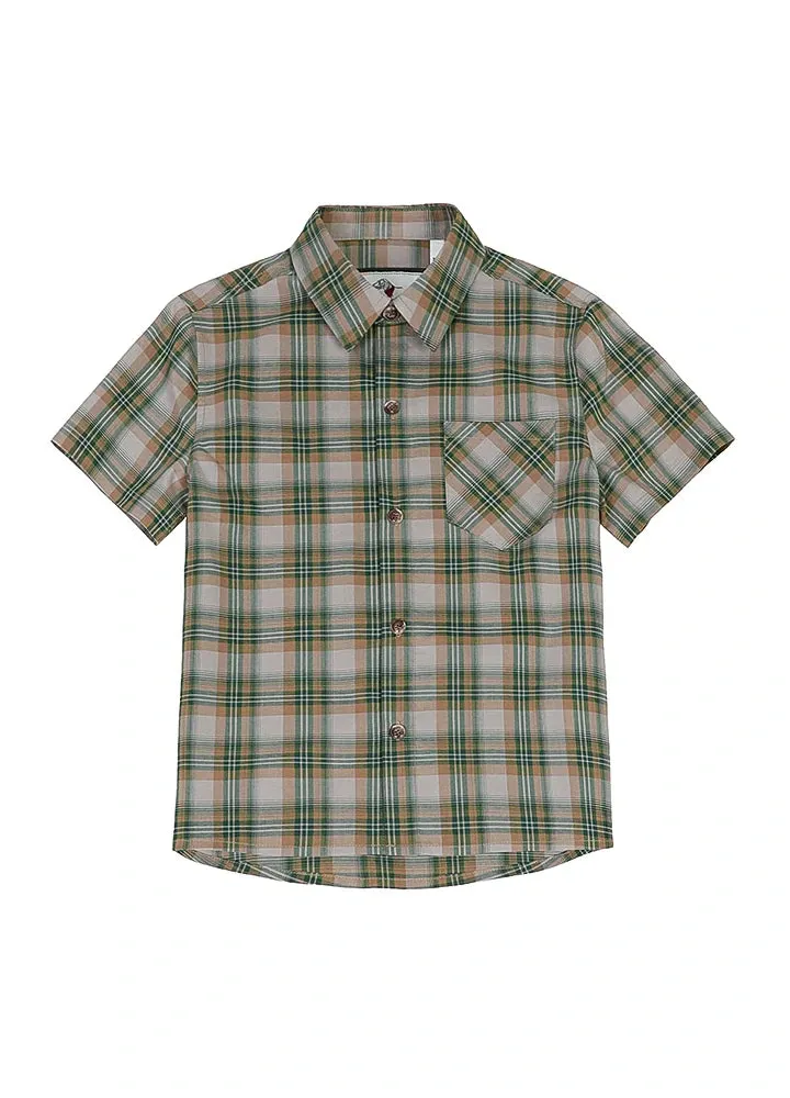 Kids Plaid Short Sleeve Shirt,Button Up