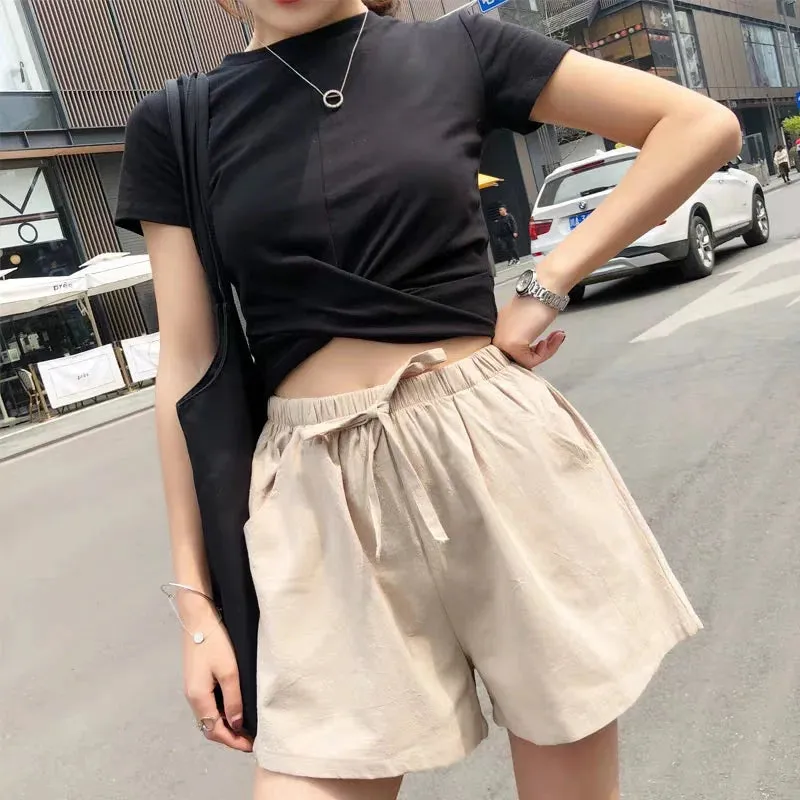 LVSANW Casual Linen Shorts Women Gym Workout Shorts Cotton Short Pants High Waisted Black Ladies Short Femme Women Shorts Sport Femme