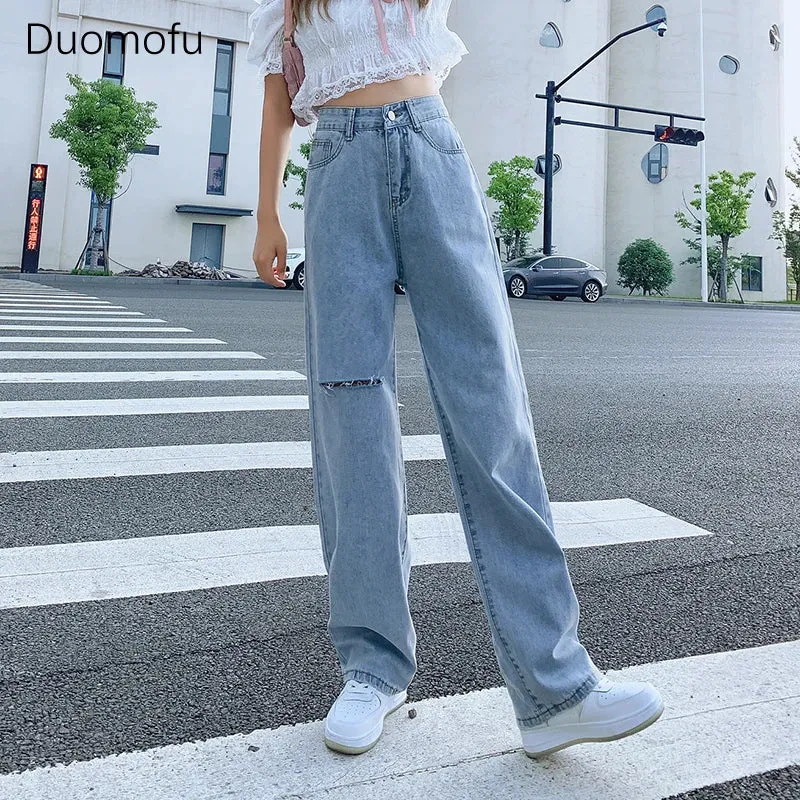 LVSANW Duomofu Korean Basic High Waist Slim Casual Women Jeans Summer Classic Full Length Fashion Washed Simple Straight Female Jeans