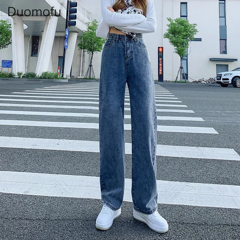 LVSANW Duomofu Korean Basic High Waist Slim Casual Women Jeans Summer Classic Full Length Fashion Washed Simple Straight Female Jeans