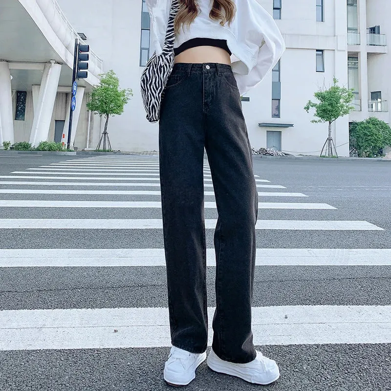 LVSANW Duomofu Korean Basic High Waist Slim Casual Women Jeans Summer Classic Full Length Fashion Washed Simple Straight Female Jeans