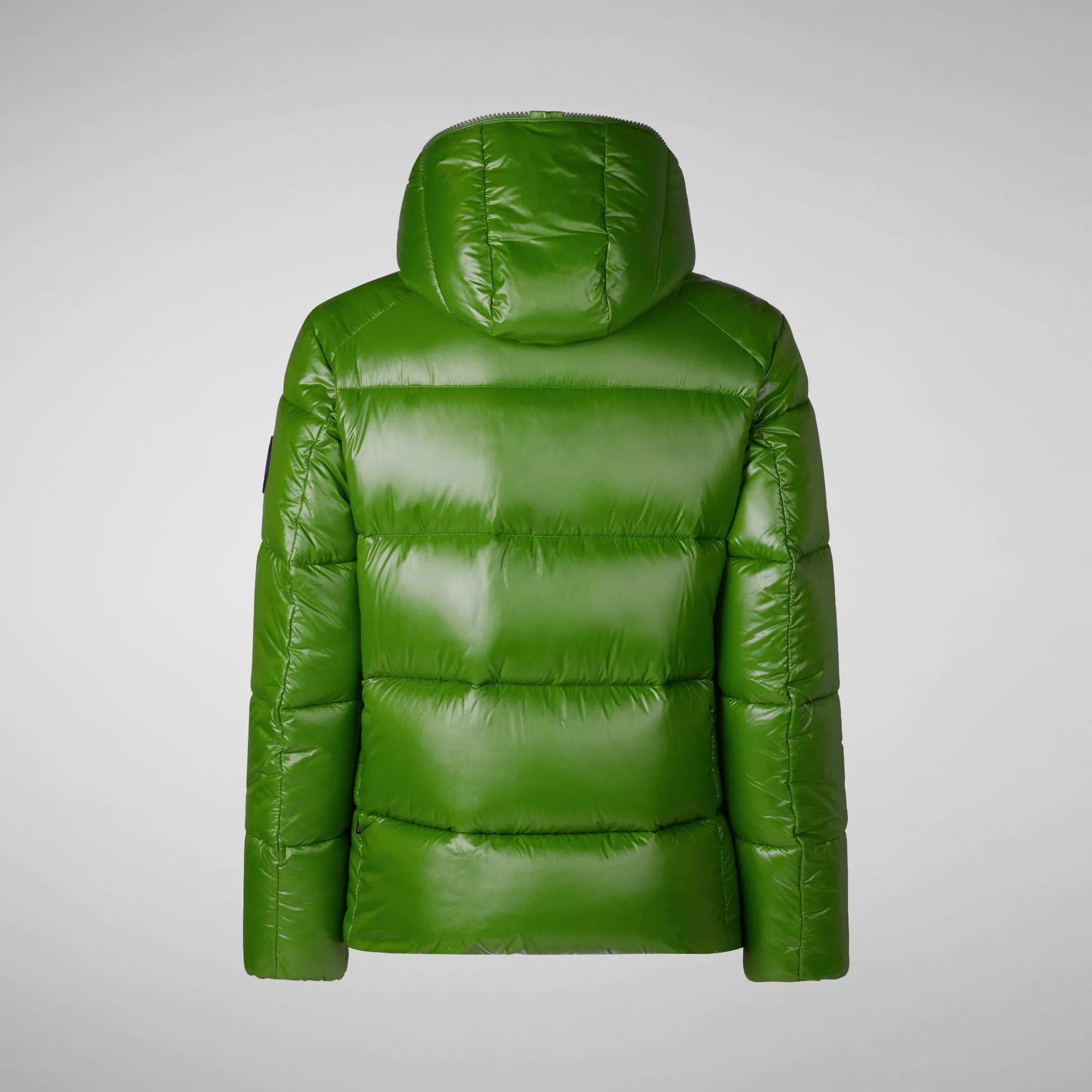 Men's animal free hooded Animal free Puffer jacket Evander in grass green wolf print