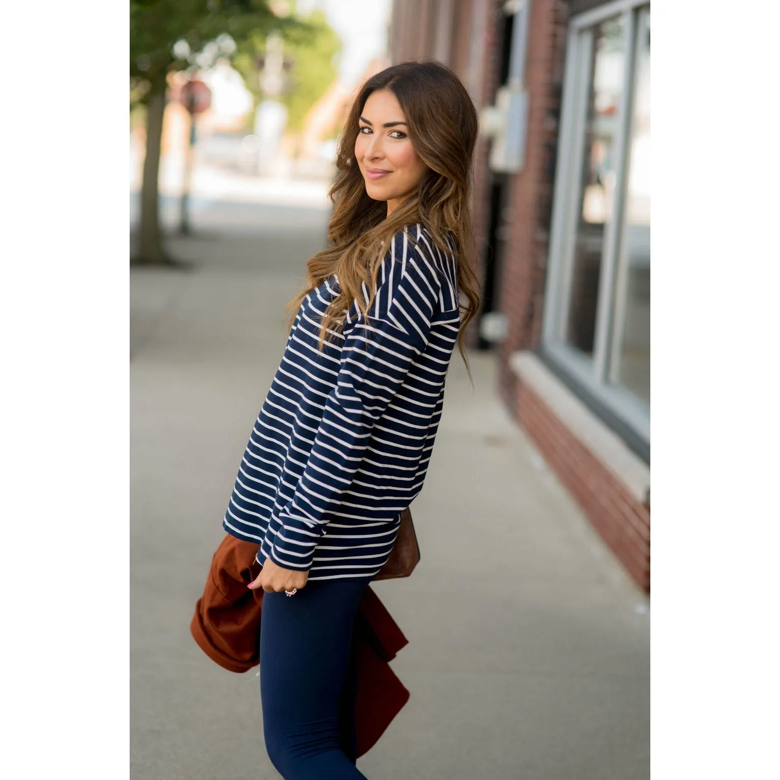 Mixed Stripe Zipper Bottom Sweatshirt