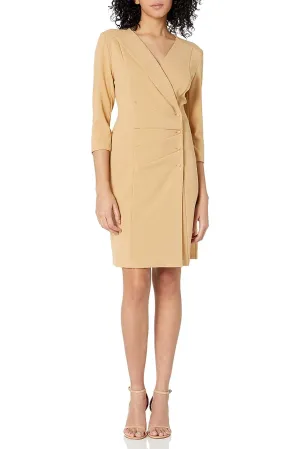 NANETTE Nanette Lepore V-Neck Long Sleeve Trench Solid Stretch Crepe Dress