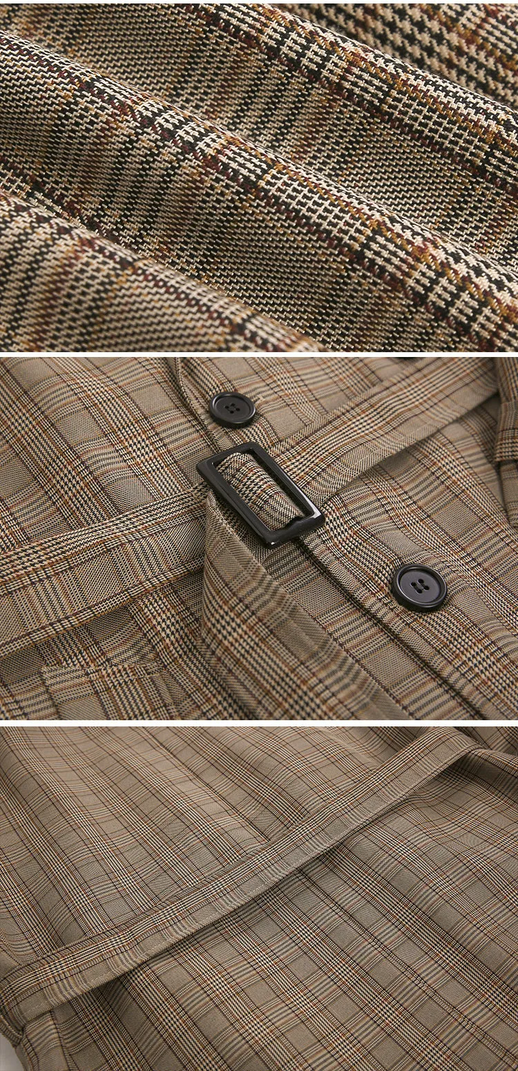 Plaid Brownie Belt Trench Coat