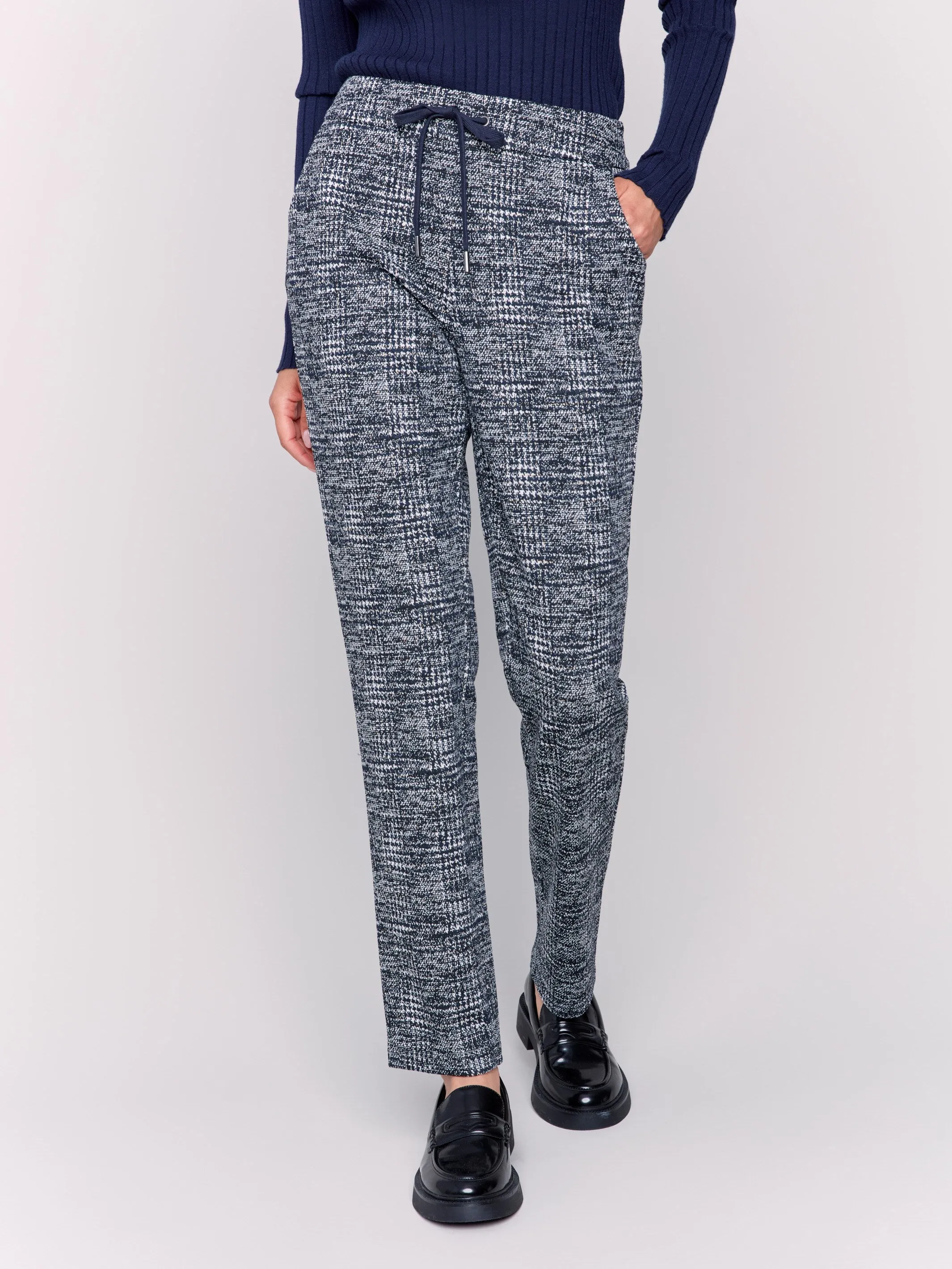 Plaid Knit Jogger Pants - Navy