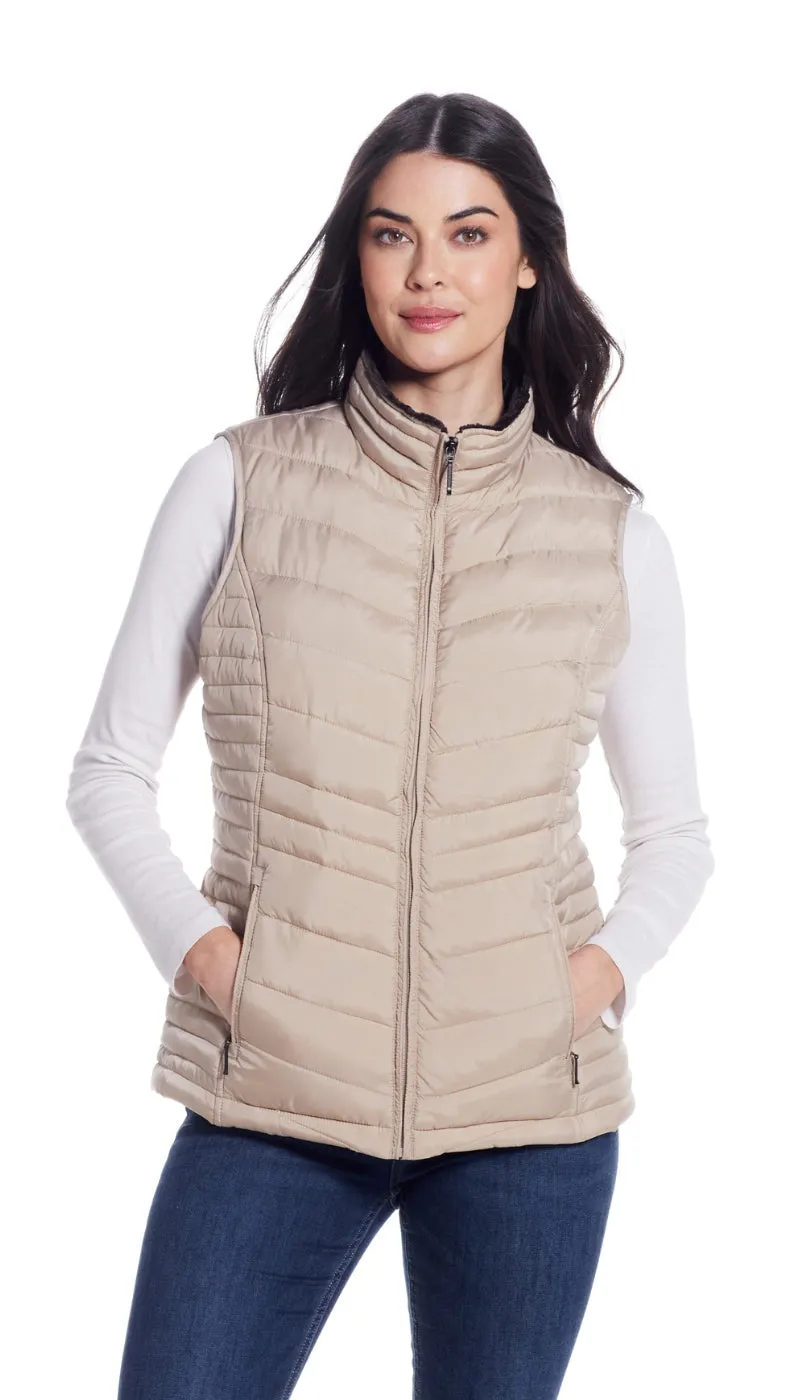 QUILTED PUFFER VEST WITH PLUSH LINING