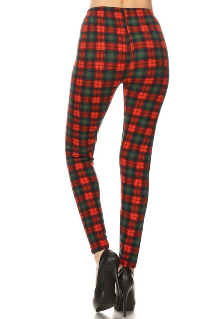 Red Green Plaid Design Leggings