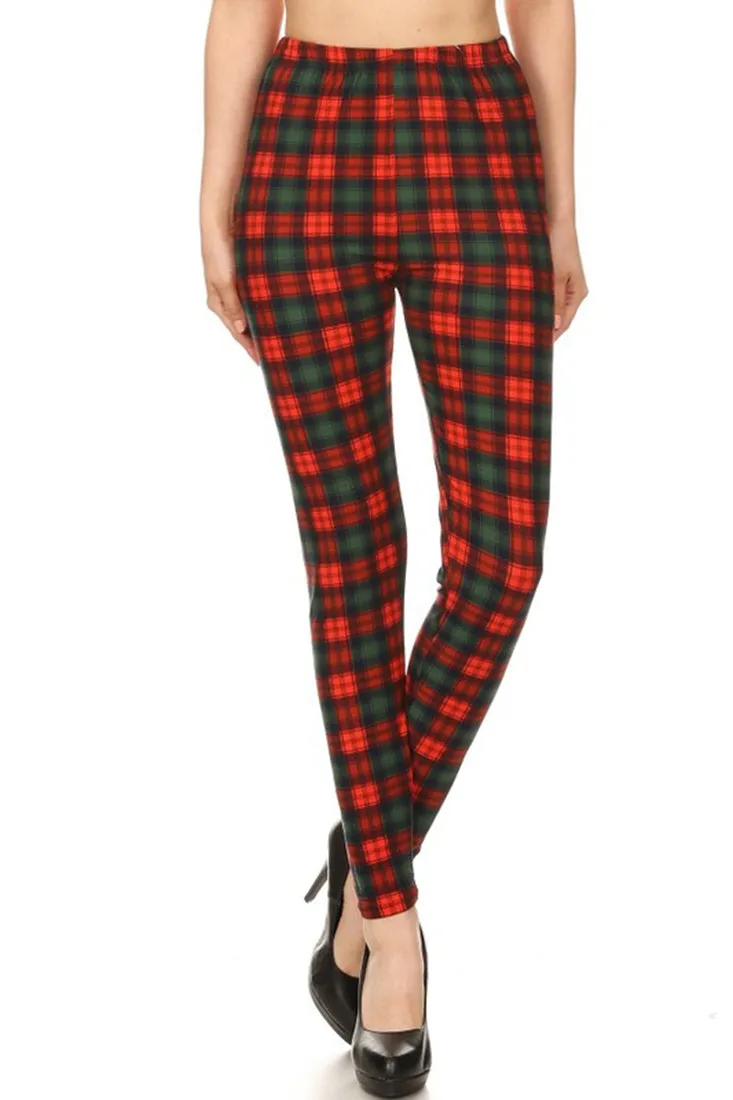 Red Green Plaid Design Leggings