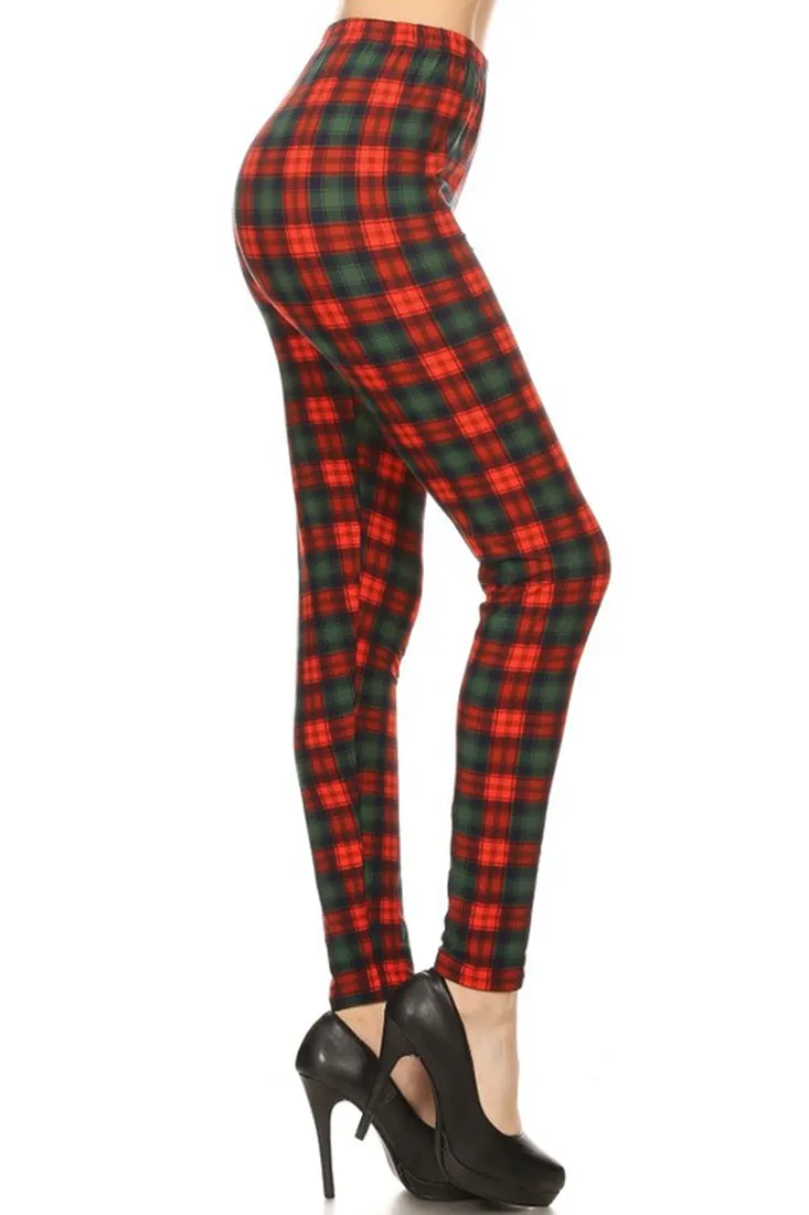 Red Green Plaid Design Leggings