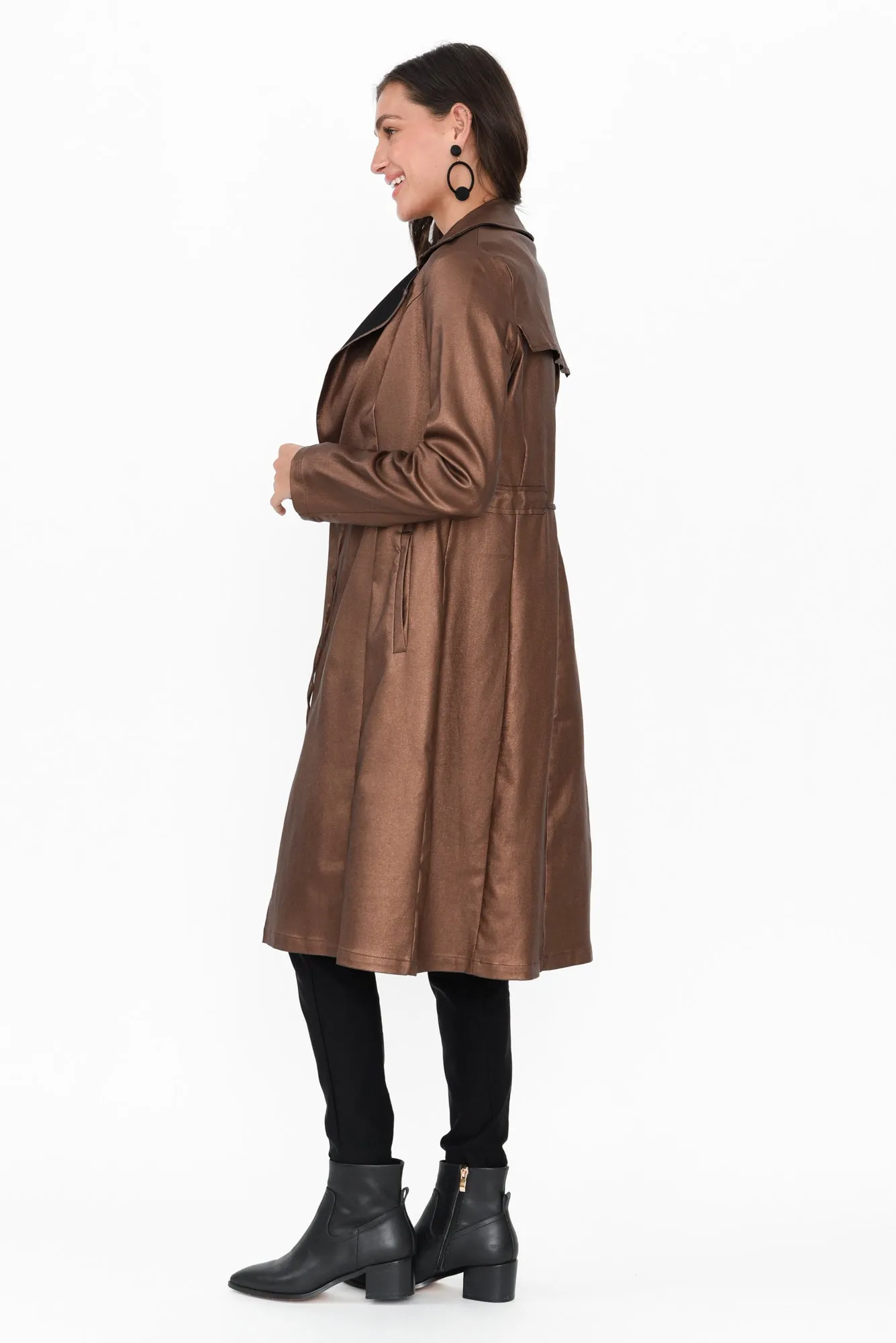 Rois Bronze Faux Leather Trench Coat