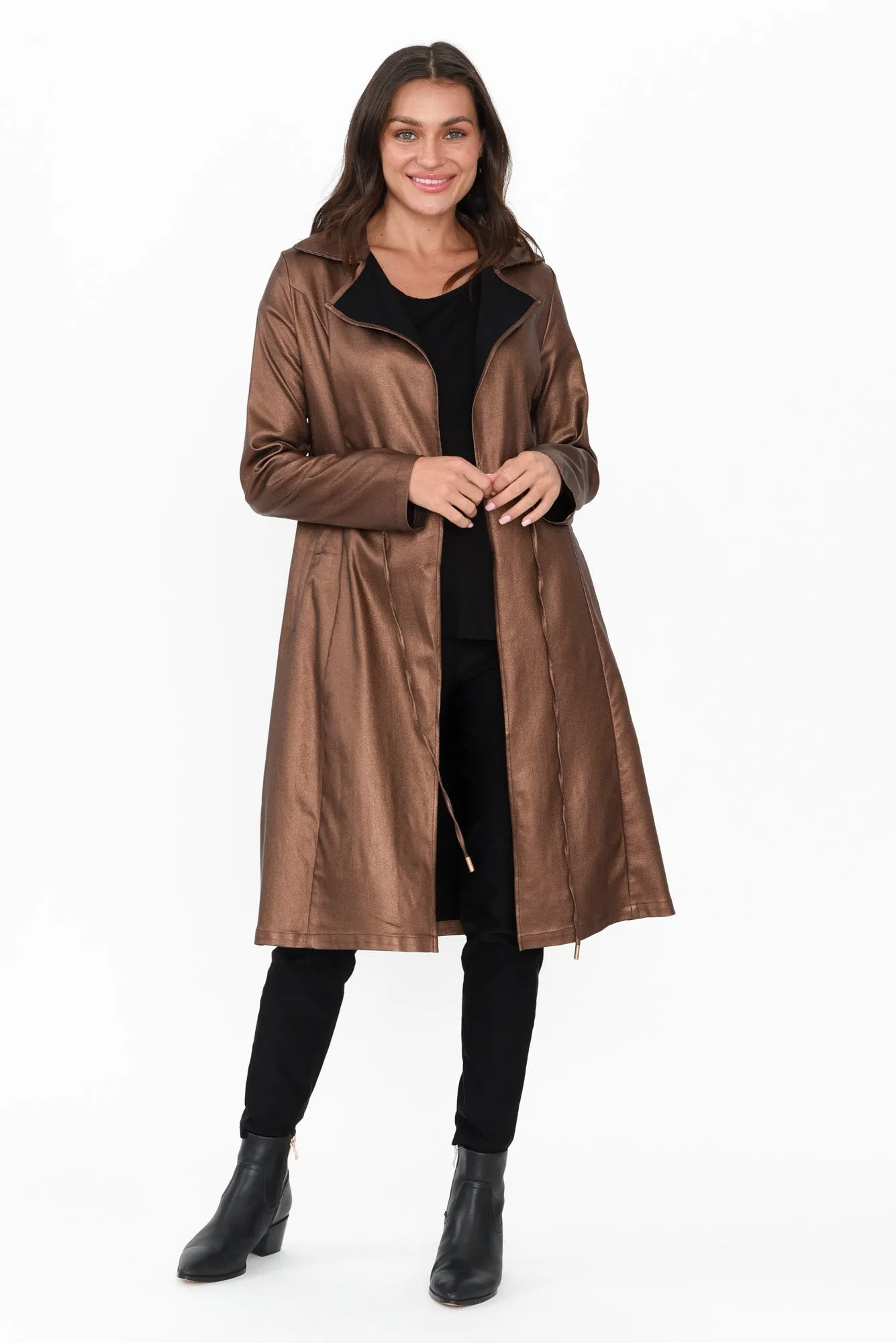 Rois Bronze Faux Leather Trench Coat