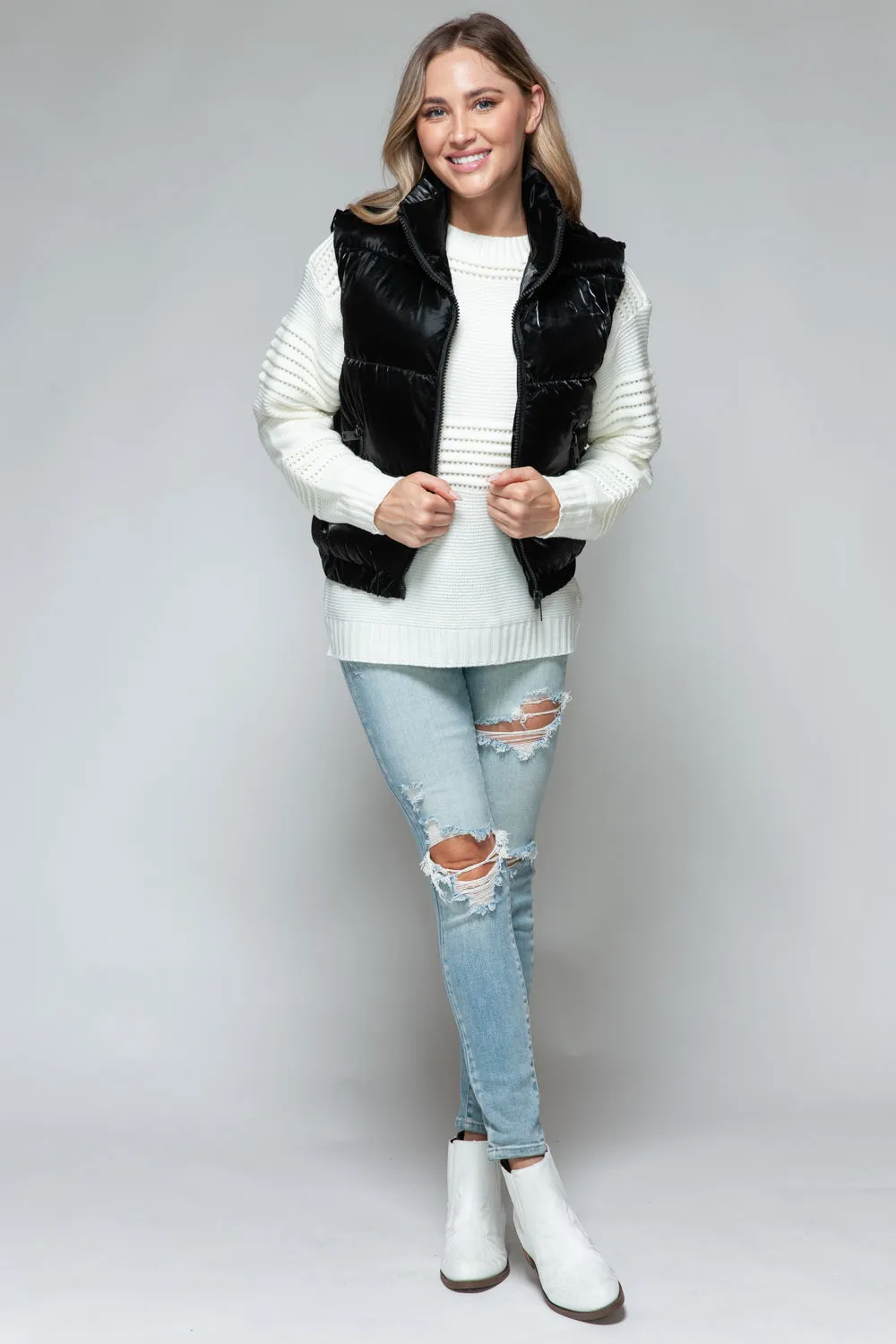 Snobbish Black Fine Fur Lining Quilted Vest Misses