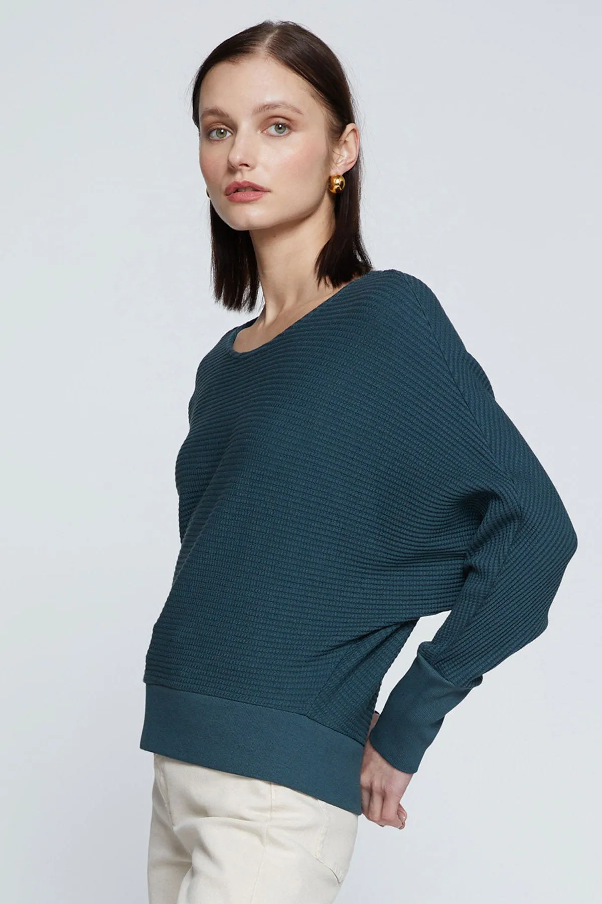 Stateside Luxe Thermal Dolman Boatneck in Verde