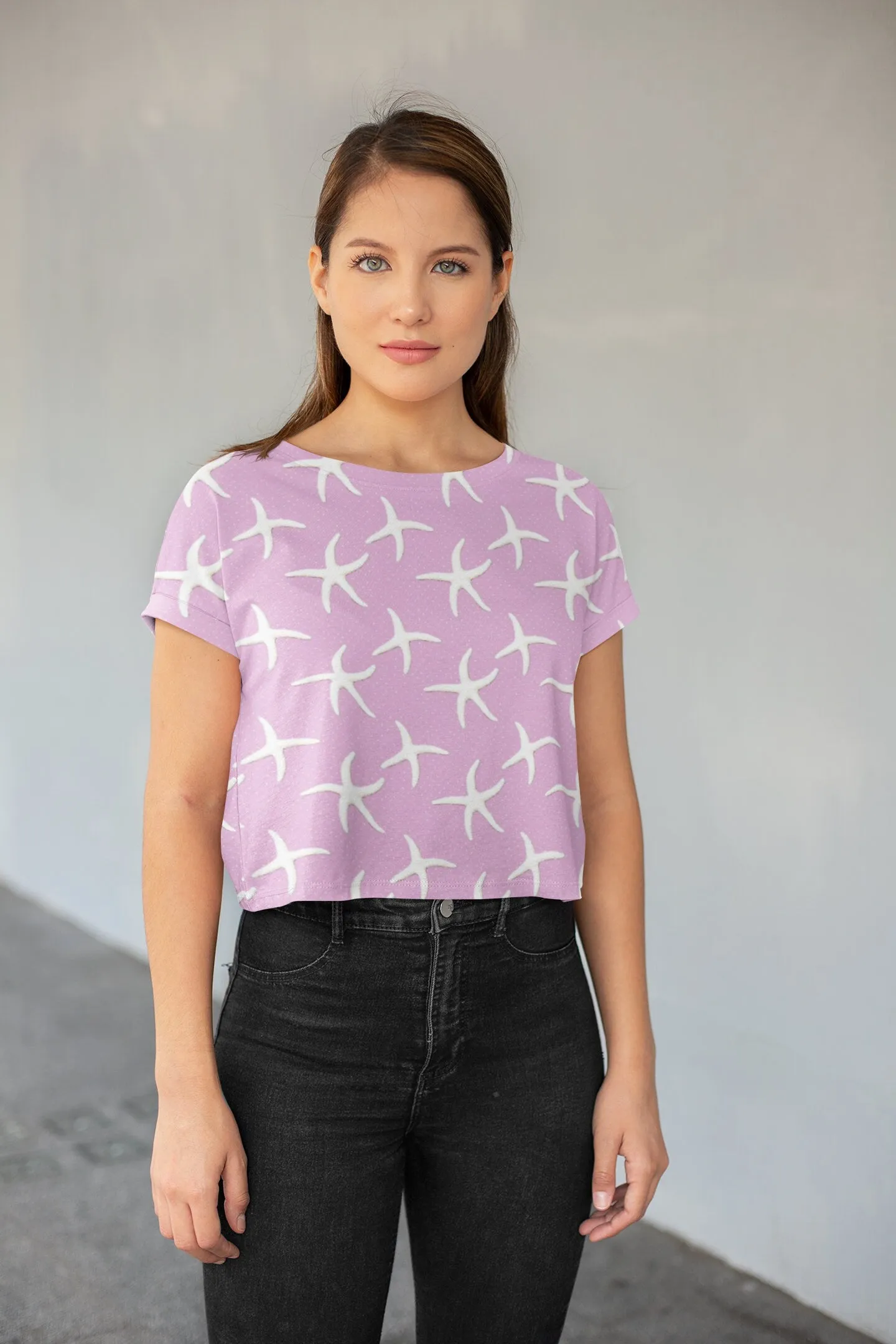 Stay Cool and Stylish: Summer Pink Crop Tee - Trendy, Casual, and Comfortable! Crop tee with Coral designs, Fashionable and Fun Crop Tee