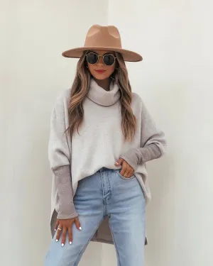 Taupe Color Block Turtleneck Sweater