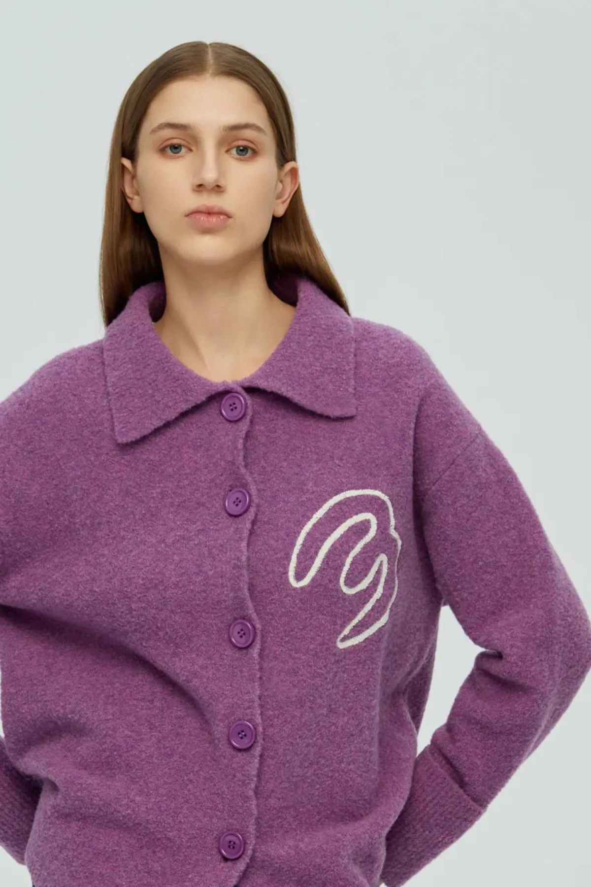 Teddy Knit Cardigan - Purple