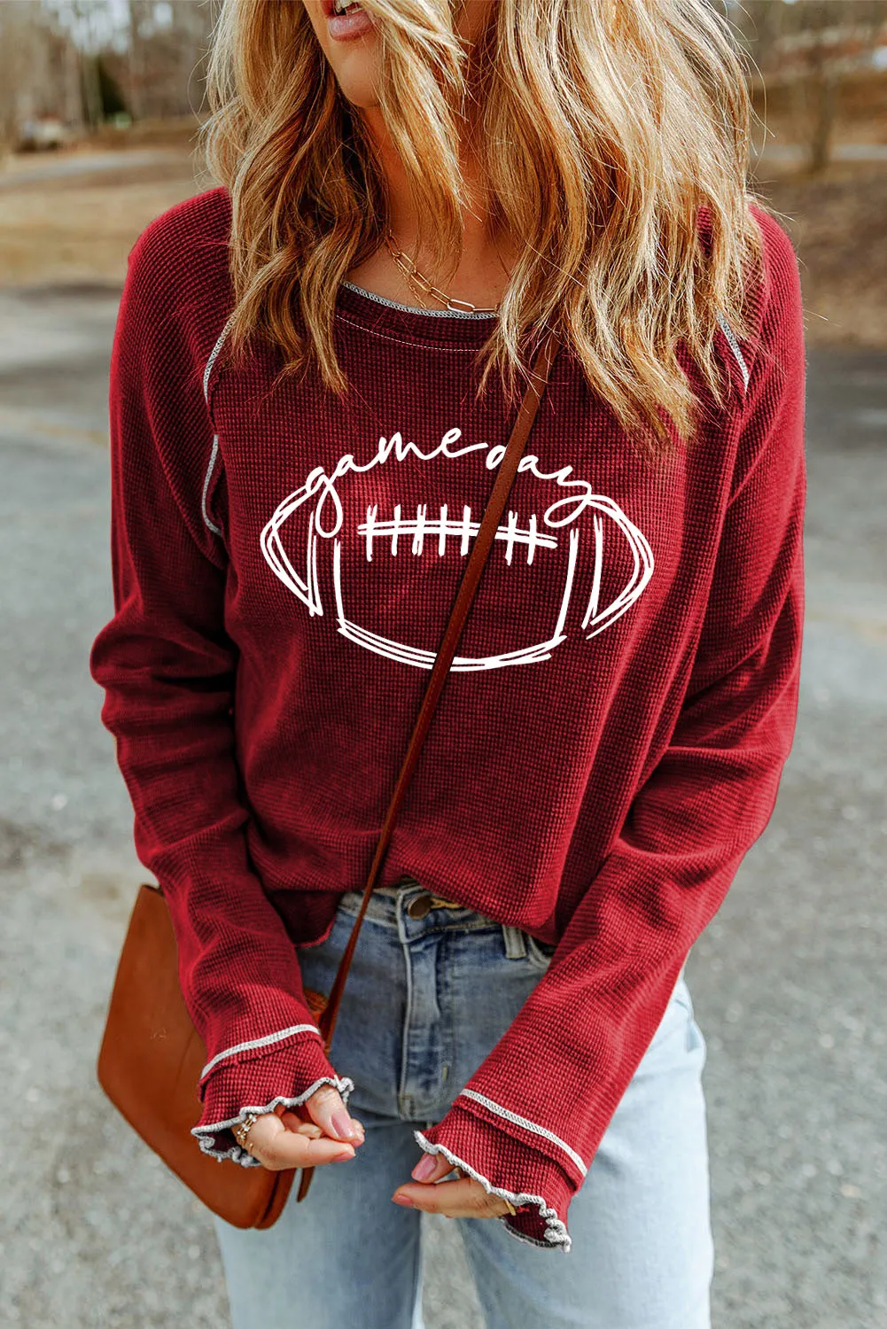 Thermal Red "Game Day" Football Graphic Knit Top