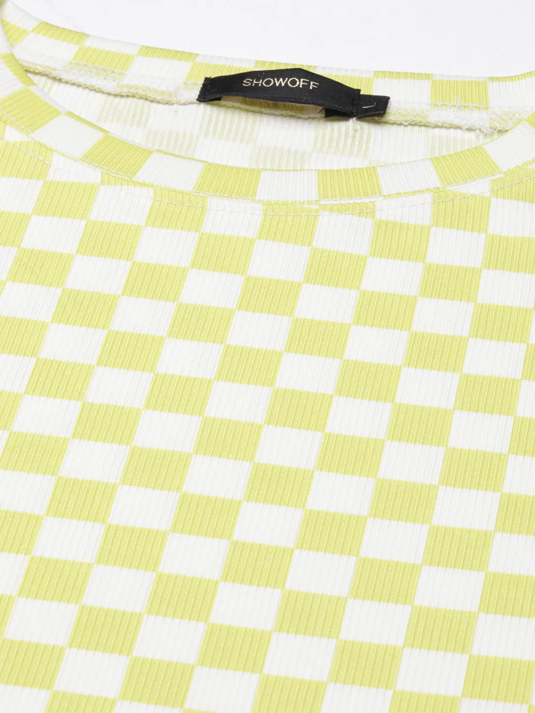 Women Lime Green Checked T Shirt