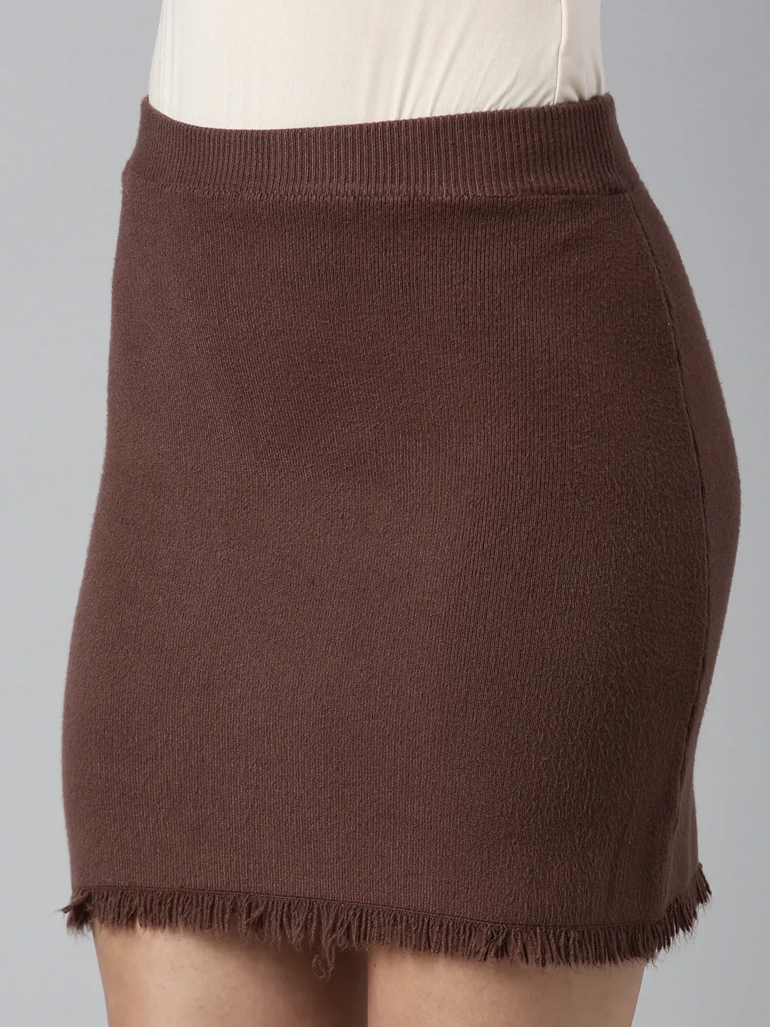 Women Solid Brown Pencil Mini Skirt